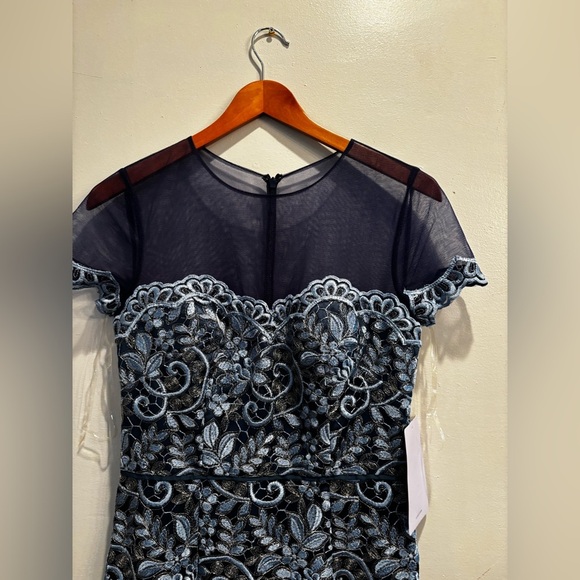 JS Collections Navy Embroidered Maxi Dress party cocktail elegant lace sheer - Picture 14 of 16